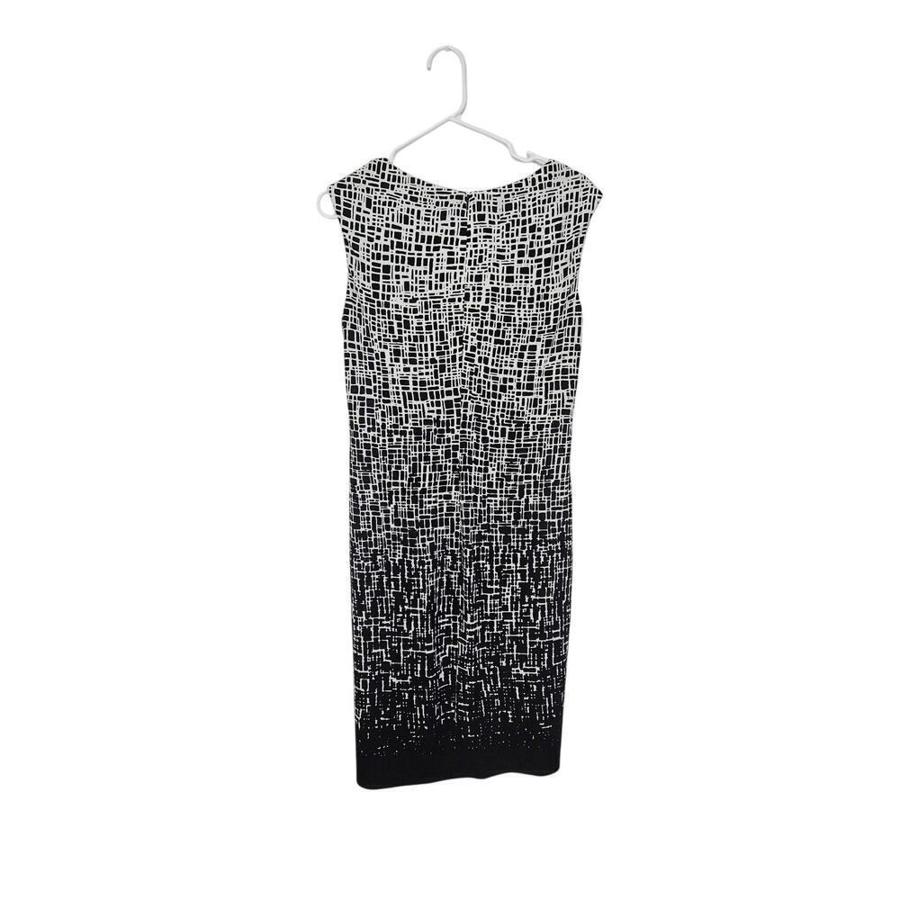 Anne Klein Faux Twist Front Dress Sz 12 Large Black/White Geometric Sleeveless - Picture 2 of 8